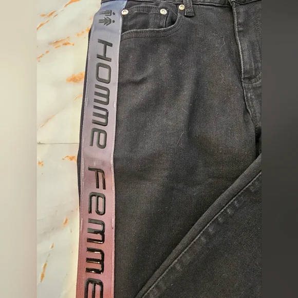 Nwt Homme Femme Black Skinny Jeans Ombre Stripe Blueish To Red Size 28